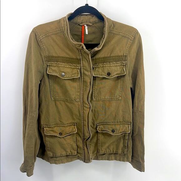 Free People distressed full zip mock neck field utility army jacket sz M - Picture 1 of 8